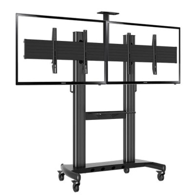 Heavy-duty dual poles mobile display stand 2x55"